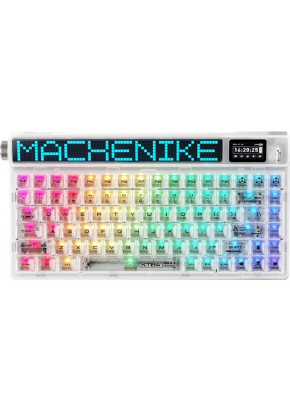 KT84-B84W Tri-Mode Gateron White Switch LCD Rgb Beyaz Ingilizce Gaming Klavye