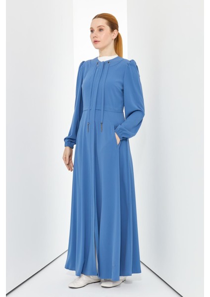 Kadın Yazlık Mevlana Perdesü Ferace Saks Mavi 4590-1