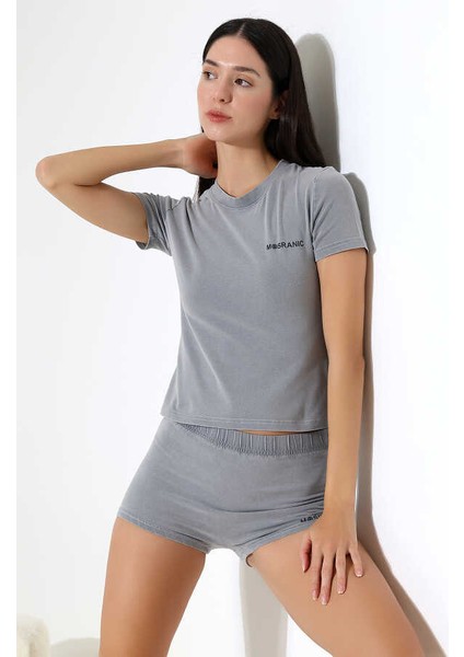 Kadın Soft Gri Şort Takım MSC4021