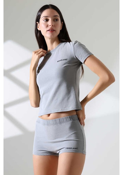 Kadın Soft Gri Şort Takım MSC4021