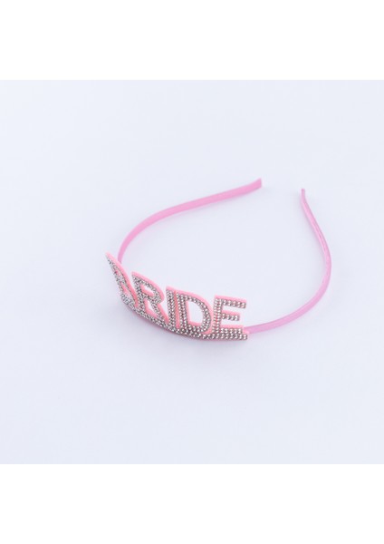 Bride Yazılı Taşlı Parti Tacı, Pembe