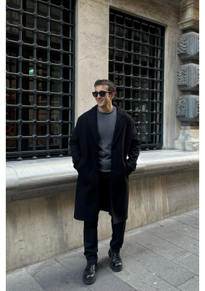 Erkek Regular Fit Düğmeli Cepli Kışlık Astarlı Klasik Uzun Kaşe Kaban