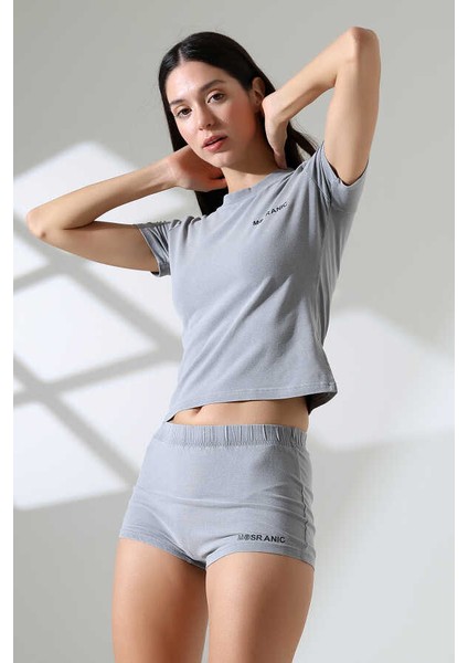 Kadın Soft Gri Şort Takım MSC4021