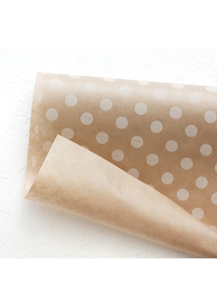 Paket Kağıdı, Puantiye Desenli, Kraft-Beyaz, 70X100 cm 20 Adet