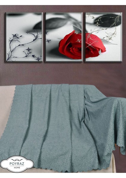 Parlak Desenli Şönil Suyeşili Çift Taraflı Koltuk Çekyat Örtüsü Şalı