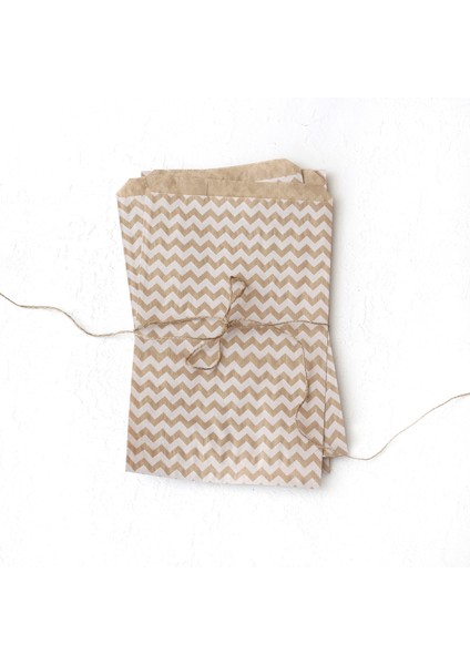 Zikzak Desenli Kese Kağıdı, Kraft-Beyaz 18X30 cm - 100 Adet