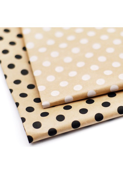 Paket Kağıdı, Puantiye Desenli, Kraft-Beyaz, 70X100 cm 5 Adet modelleri