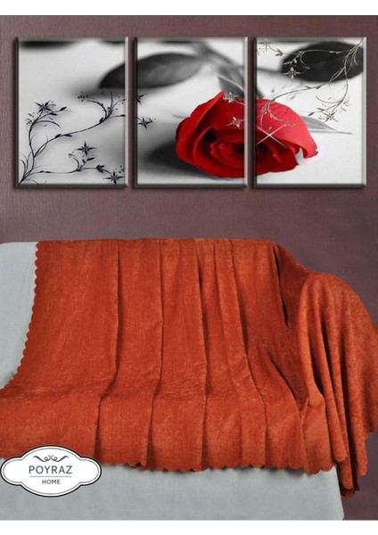 Parlak Şönil Kiremit Çift Taraflı Koltuk Çekyat Örtüsü Şalı