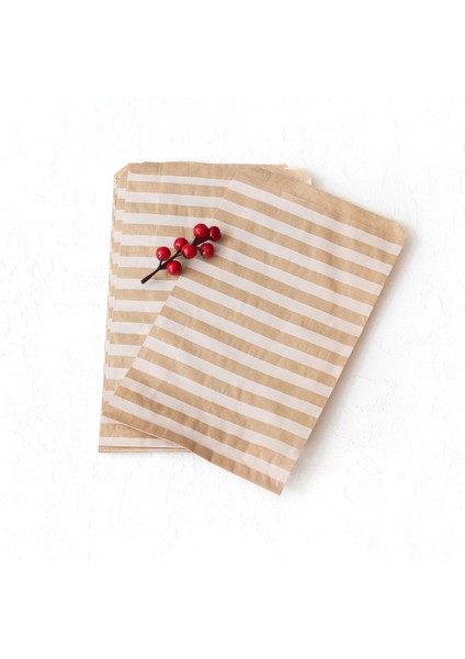 Çizgi Desenli Kese Kağıdı, Kraft-Beyaz 18X30 cm - 100 Adet