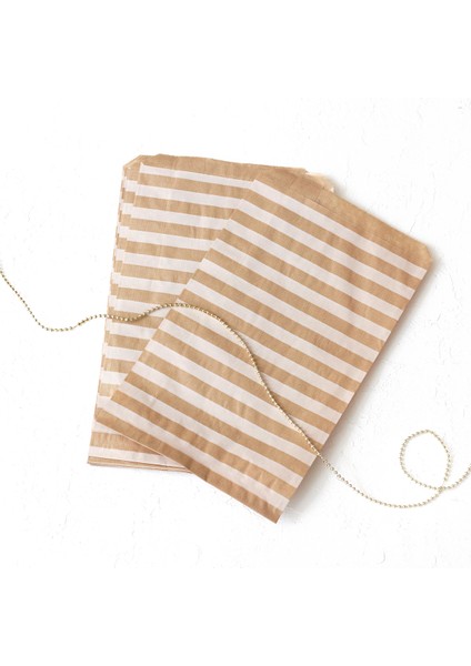 Çizgi Desenli Kese Kağıdı, Kraft-Beyaz 18X30 cm - 100 Adet fiyatları