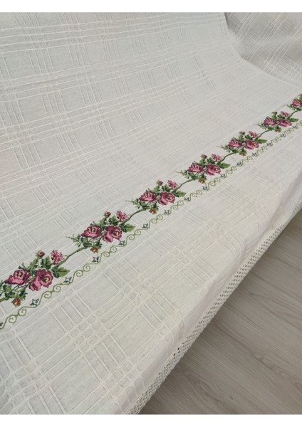 220 cm Kanaviçeli Çekyat Koltuk Örtüsü Kırmızı Kanaviçe Işlemeli Kaneviçeli Buldan Işi Kanepe Örtü. fırsatları