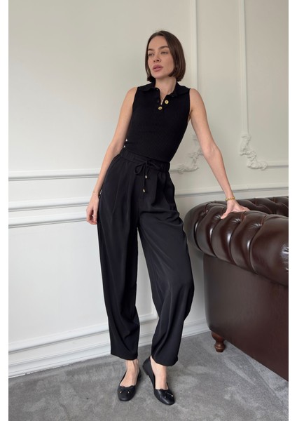 Beli Lastikli Bağlama Detay Pantolon- Siyah fiyatları