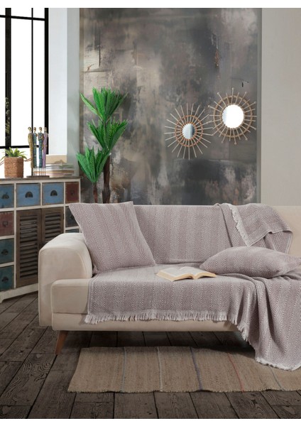 Lily Vizon Koltuk Örtüsü 150 x 200 cm Kanepe Çekyat Divan Örtüsü Şalı Pamuklu Püsküllü