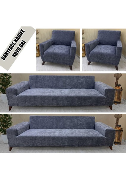 Babyface Kadife Kumaş 2 Adet Üçlü & Çekyat- 2 Adet Tekli Set Koltuk Kılıfı