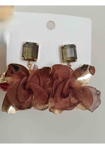 SHESRA Haki Taş Kahverengi Vip Küpe (60MM)