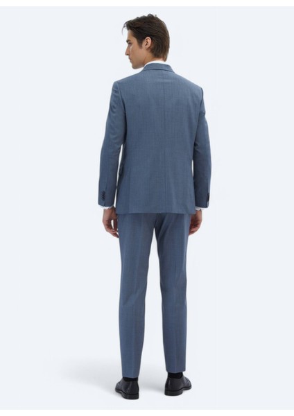 Mavi Çizgili Modern Fit Yün Karışımlı Takım Elbise