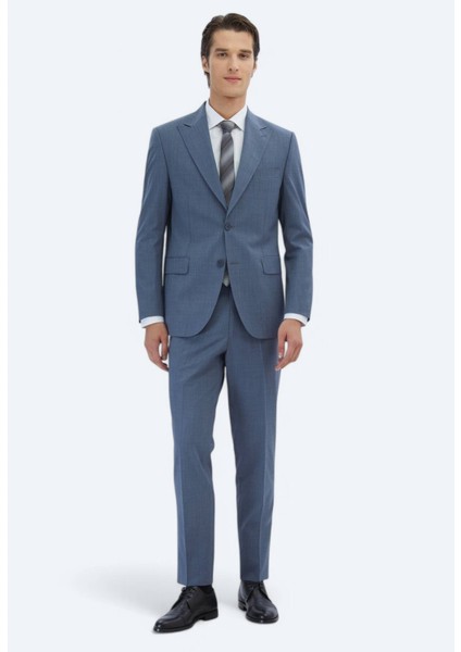 Mavi Çizgili Modern Fit Yün Karışımlı Takım Elbise fiyatları