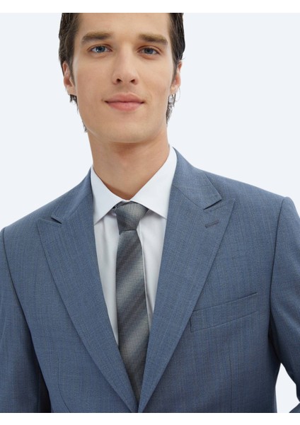 Mavi Çizgili Modern Fit Yün Karışımlı Takım Elbise modelleri