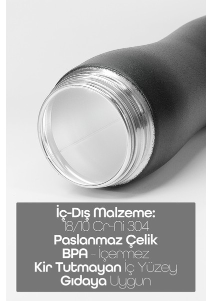 Komple Paslanmaz Çelik Matara Pipetli Mat Renk Spor Matarası Suluğu 304 Çelik Suluk Siyah 1158