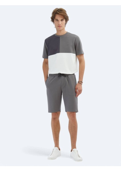 Antrasit Düz Örme Jogging Fit Spor Bermuda