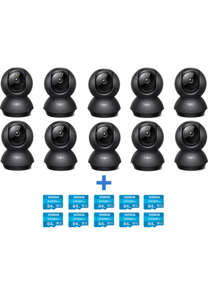 Tapo C211 2k 3mp Yatay ve Dikey Ev Güvenliği Wi-Fi Kamerası + Kioxia 64GB Exceria Microsdxc 10'lu Paket