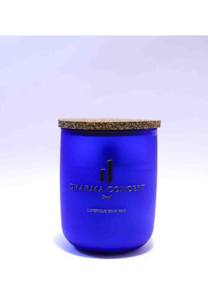 Doğal Lavanta Kokulu Soya Wax Mum, Indigo Dekoratif Kavanoz, Ahşap Fitil, Mantar Kapak, 3. Göz Çakra