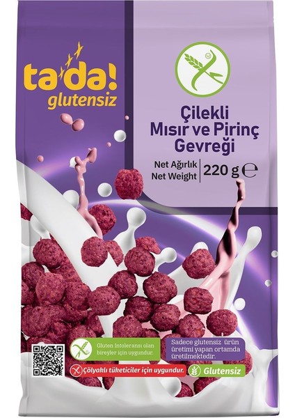 Glutensiz Kahvaltılık Çilekli Mısır ve Pirinç Gevreği 220 gr
