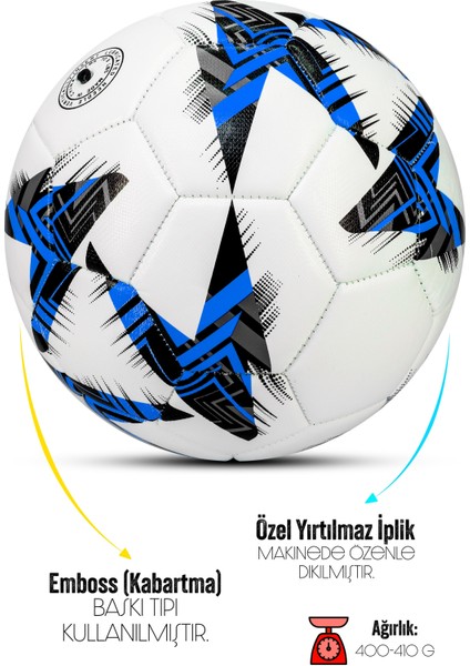Futbol Topu Europe Ligi Pompalı Set Dayanıklı Sert Zemin Halı Saha Futbol Topu Mavi 100