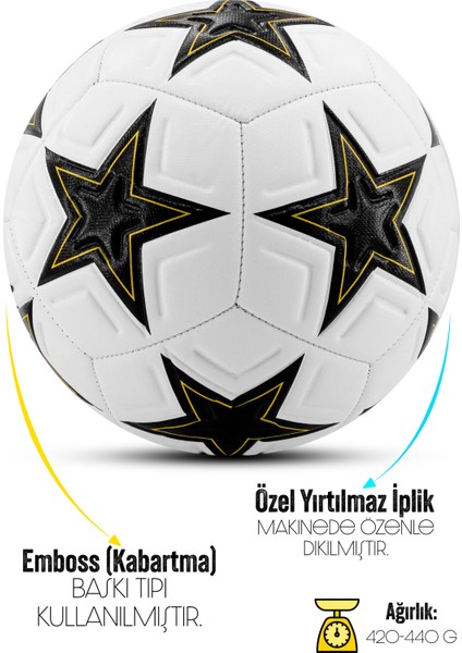 3lü Set Futbol Topu Tekmelik Şampiyonlar Ligi Pompalı Sert Zemin Halı Saha Futbol Topu New Black No5