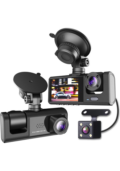 Sınır Ötesi Yeni Ürün Üç Kayıt Sürüş Kayıt Cihazı 1080P Geniş Açılı Üç Lensli Araba Kayıt Cihazı, Geri Görüş Açısına Sahip (Yurt Dışından)