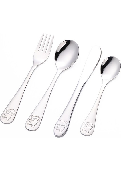 304 Paslanmaz Çelik Çocuk Sofra Takımı Yaratıcı Bıçak ve Çatal Kaşık Dört Parçalı Set (Yurt Dışından)