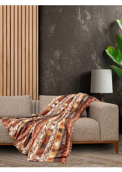 Softmicro Etnik Desenli Boho 180X220 cm Koltuk Örtüsü Şalı, Kanepe Örtüsü, Tv Battaniyesi Toprak fiyatları