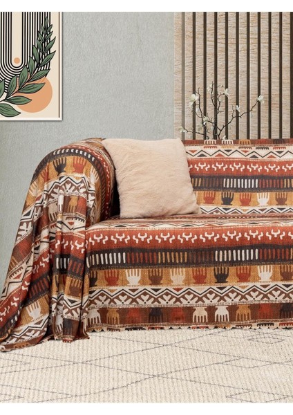 Softmicro Etnik Desenli Boho 180X220 cm Koltuk Örtüsü Şalı, Kanepe Örtüsü, Tv Battaniyesi Toprak modelleri