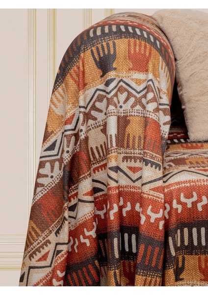 Softmicro Etnik Desenli Boho 180X220 cm Koltuk Örtüsü Şalı, Kanepe Örtüsü, Tv Battaniyesi Toprak fırsatları