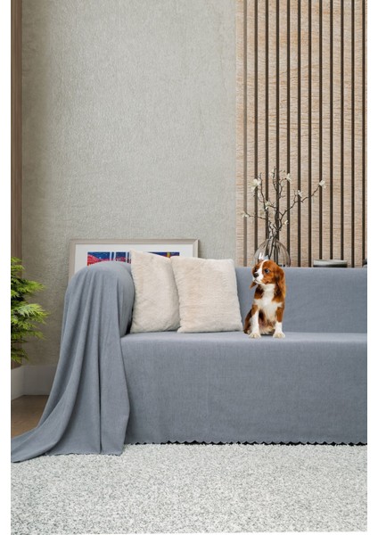 Koltuk Örtüsü | Çekyat Örtüsü | Koltuk Şalı 175X300 Mikrofiber Şönil Çift Taraflı Kaymaz | Gri