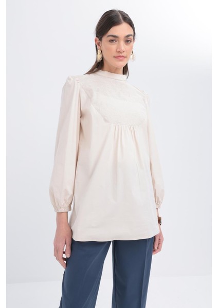Taş-Fisto Garnili Kolu Lastikli Poplin Tunik