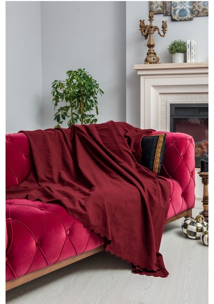 Koltuk Örtüsü | Çekyat Örtüsü | Koltuk Şalı 175X215 Mikrofiber Şönil Çift Taraflı Kaymaz | Bordo