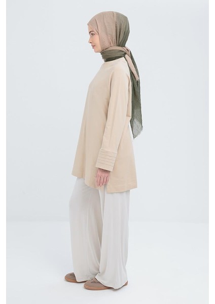 Bej-Manşeti Nervür Detaylı Yırtmaçlı Tunik fiyatları