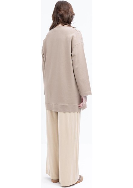 Vizon-Nakışlı Bisiklet Yaka Likralı Büyük Beden Tunik fırsatları