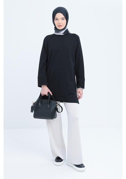 Siyah-Manşeti Nervür Detaylı Yırtmaçlı Tunik fiyatları