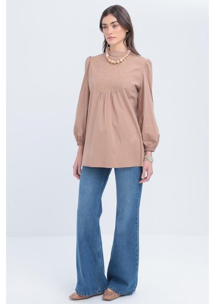 Vizon-Fisto Garnili Kolu Lastikli Poplin Tunik fiyatları