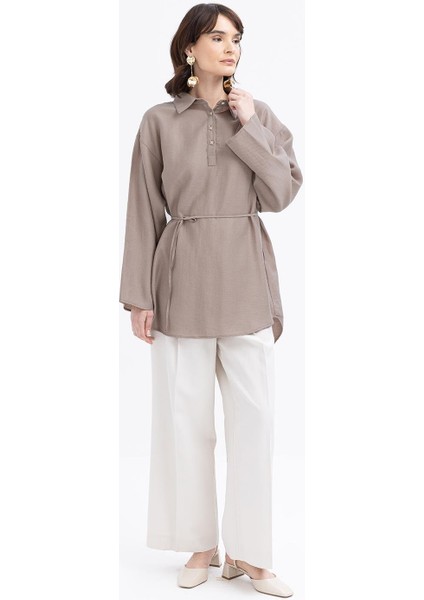 Vizon-Yarım Patlı Beli Bağcıklı Tunik fiyatları