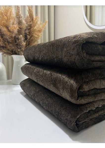 Kadife Üst Kumaş Süngerli Alt Doku Koltuk Örtüsü Damarlı Desen Koyu Kahve