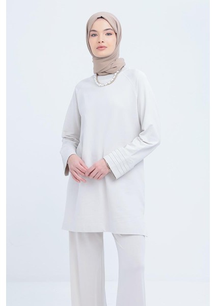 Taş-Manşeti Nervür Detaylı Yırtmaçlı Tunik