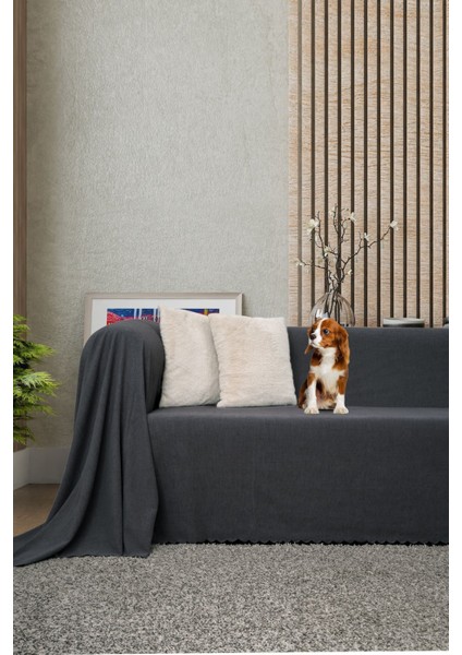 Koltuk Örtüsü | Çekyat Örtüsü | Koltuk Şalı 175X300 Mikrofiber Şönil Çift Taraflı Kaymaz | Antrasit
