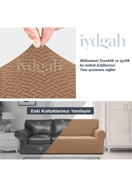 Tuğla Desen Koltuk Örtüsü Lastikli Kayma Yapmayan 3 Kişilik Çekyat Kanepe Kılıfı 1 Adet