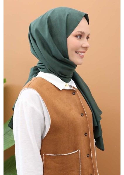 Zümrüt-Jakarlı Monogram Şal