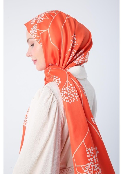 Turuncu-Desenli Twill Şal
