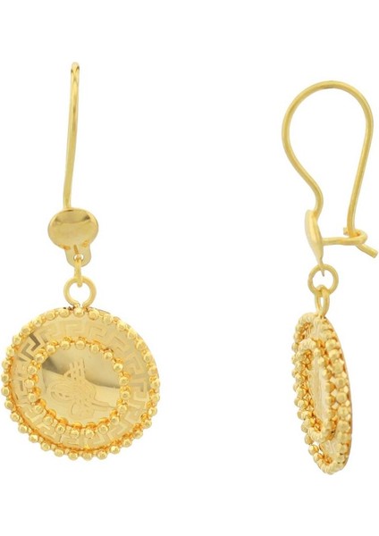 Sallantılı Tuğra Ayna Küpe / 22 Ayar