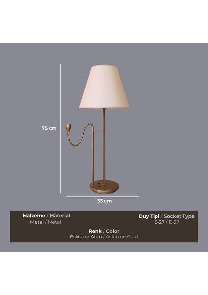 Duetto Eskitme Gold Okuma Lambalı Abajur